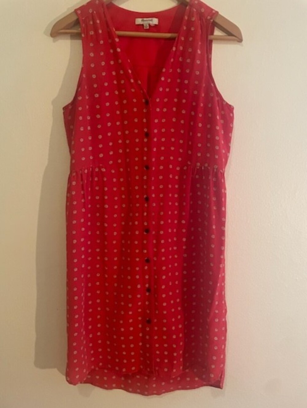 Madewell Silk Odette Mini Dress Sleeveless Pintuck M EUC Red Floral - Picture 2 of 4
